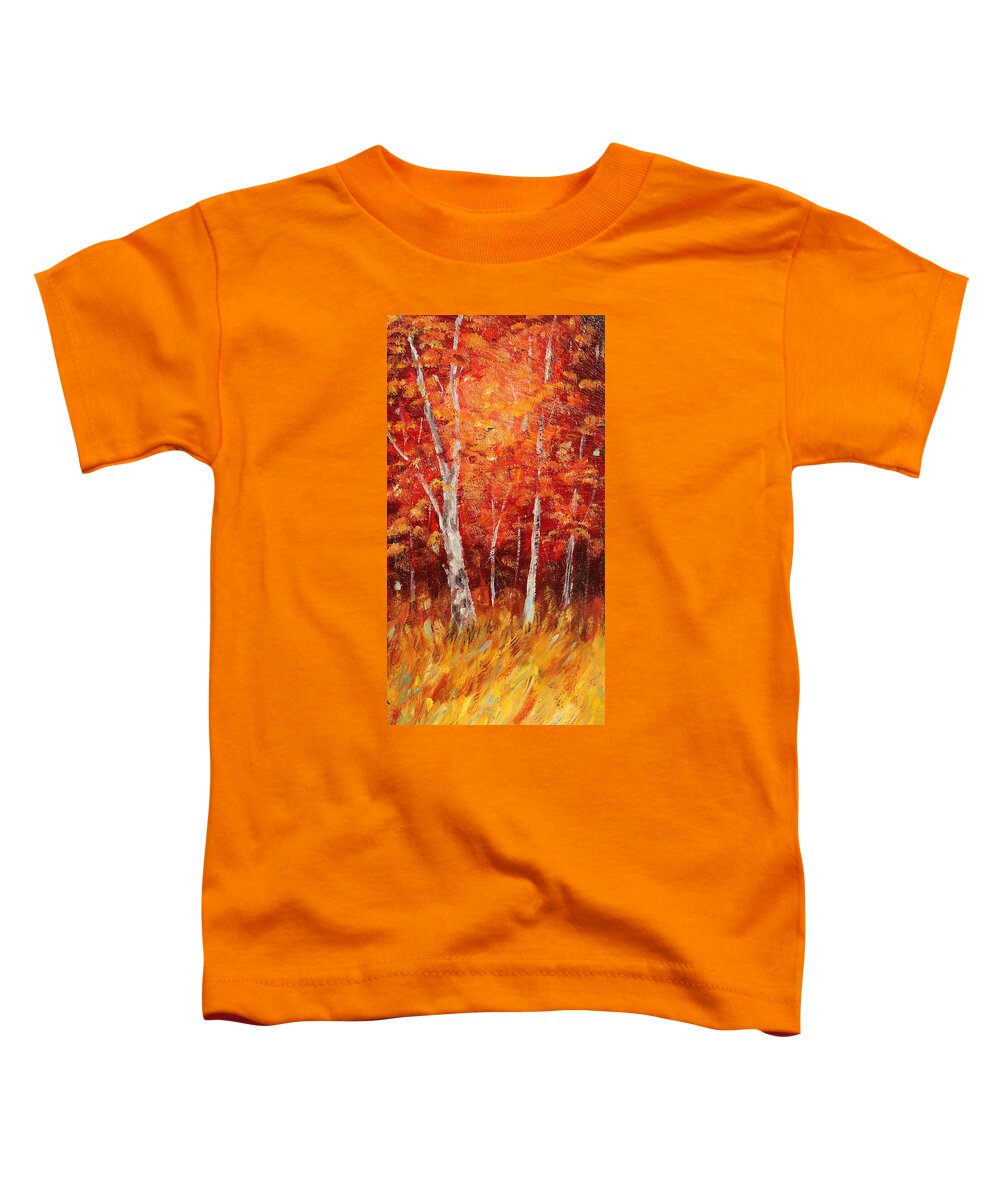 Autumn Toddler T-Shirt featuring the painting Autumn Birch Wood by Meaghan Troup