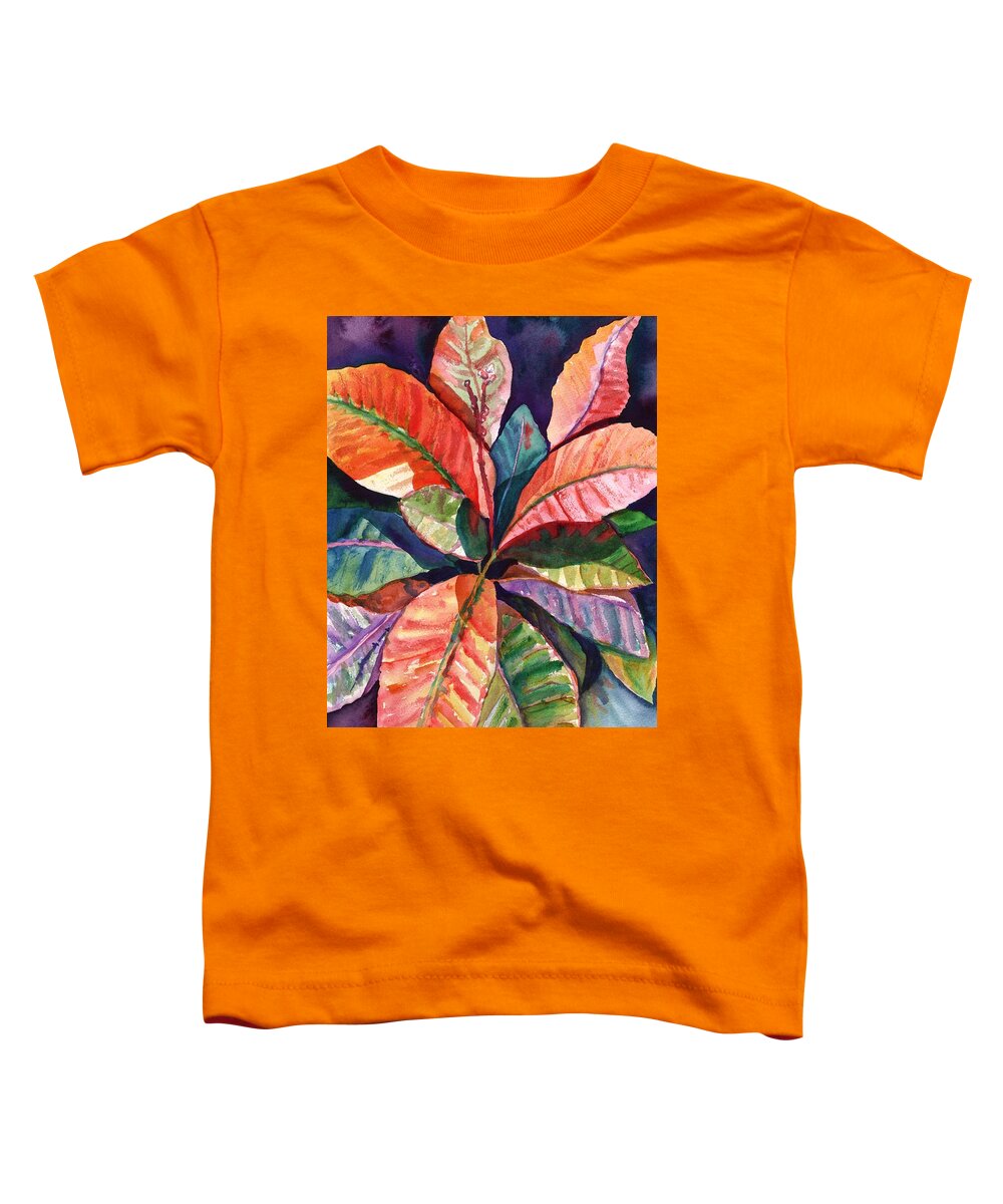 Tropical Leaves Toddler T-Shirt featuring the painting Colorful Tropical Leaves 1 by Marionette Taboniar