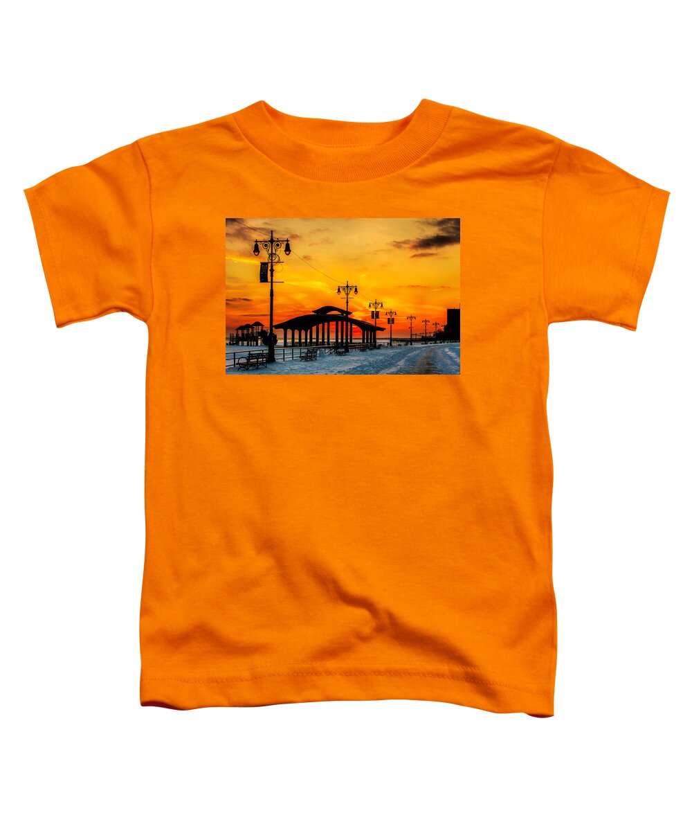 Coney Island Toddler T-Shirt featuring the photograph Coney Island Winter Sunset by Chris Lord