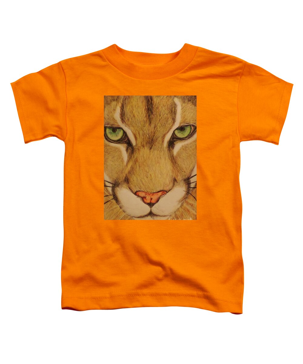 Cougar Toddler T-Shirt featuring the drawing Cougar by Christy Saunders Church