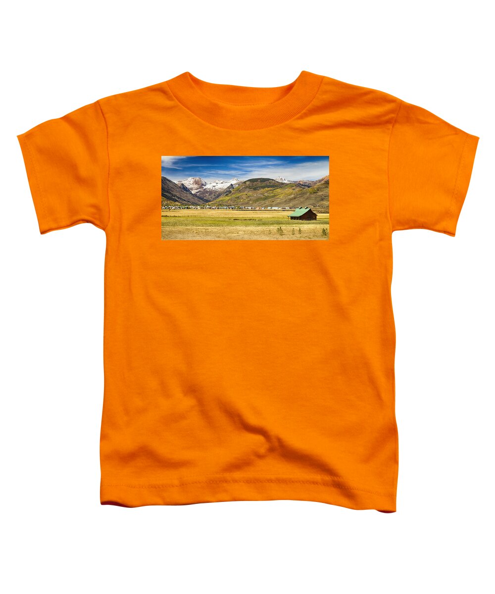 Autumn Toddler T-Shirt featuring the photograph Crested Butte City Colorado Panorama View by James BO Insogna