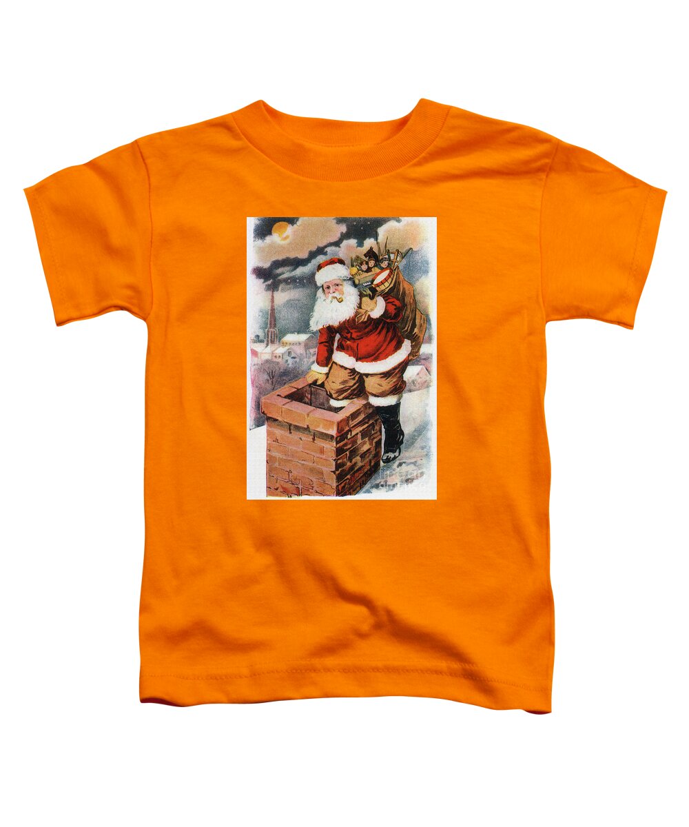 Father Toddler T-Shirt featuring the digital art Father Christmas popping down the chimney to deliver gifts to the good. by Vintage Collectables