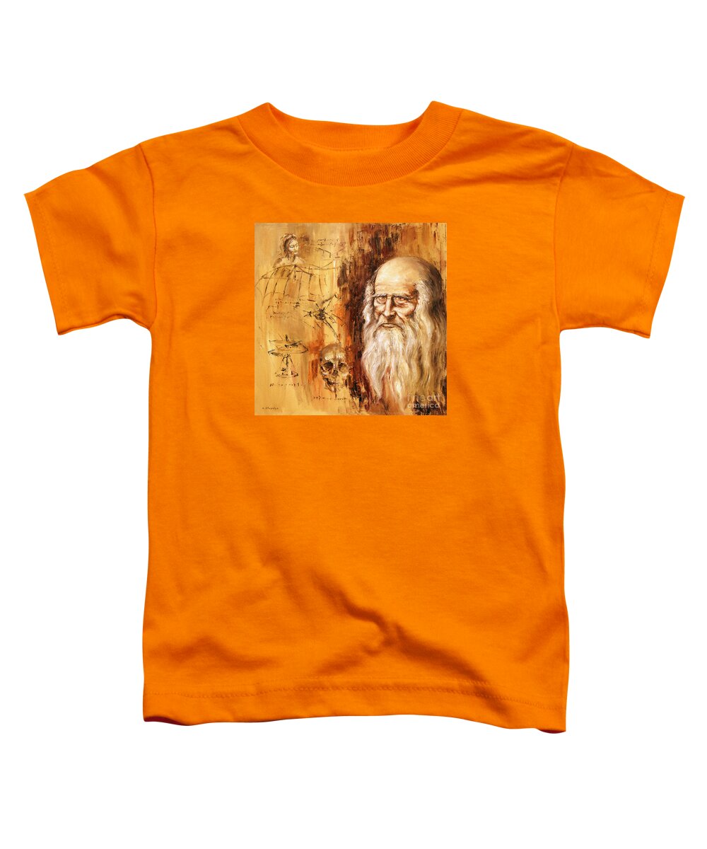 Leonardo Da Vinci Toddler T-Shirt featuring the painting Genius  Leonardo da Vinci by Arturas Slapsys