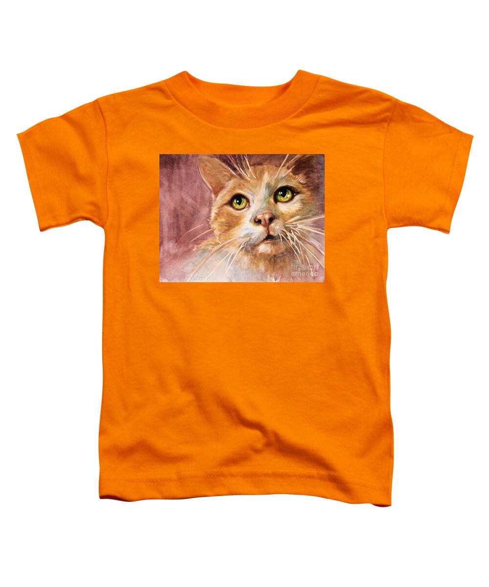 Cat Toddler T-Shirt featuring the painting Green Eyes by Judith Levins