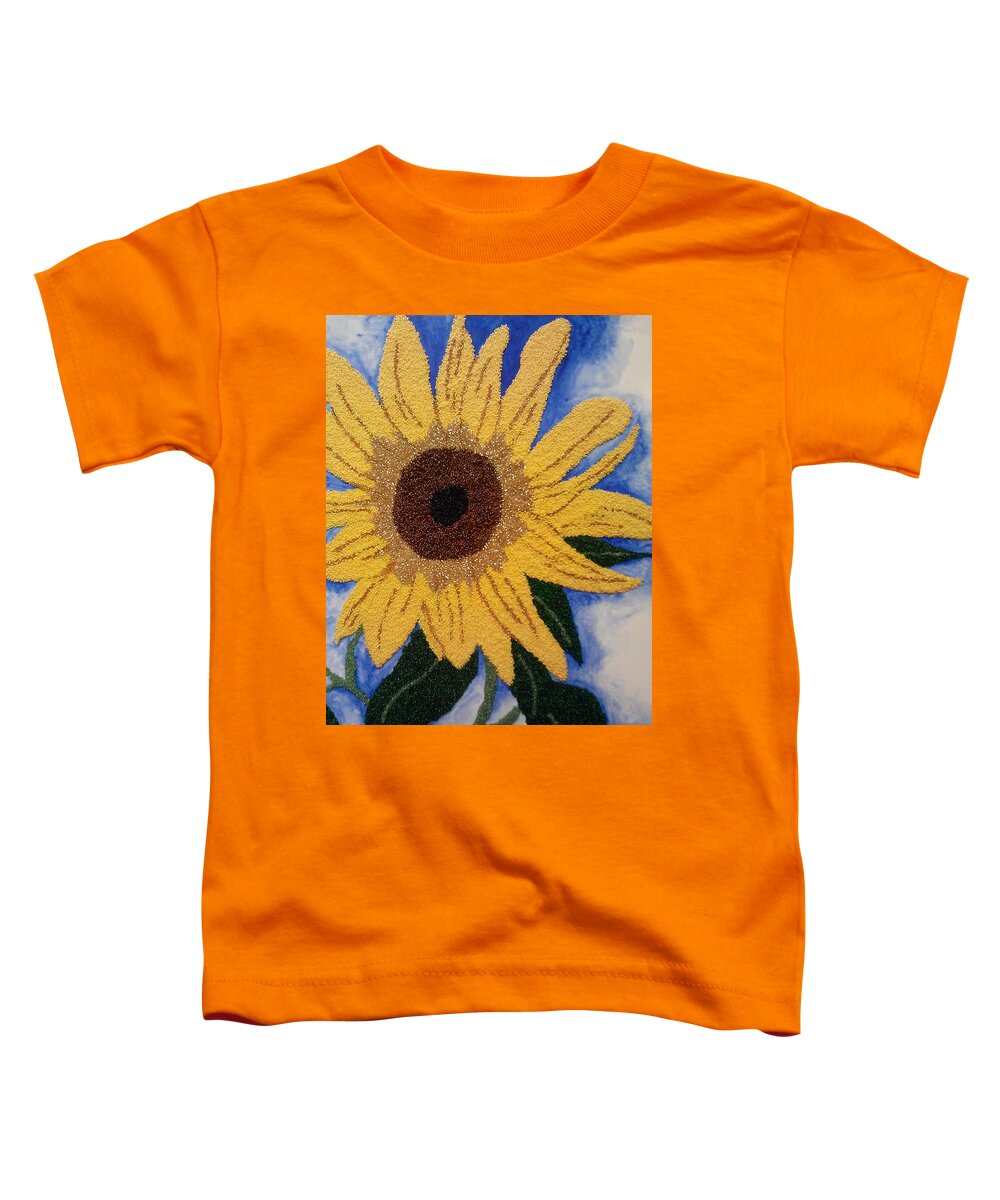 Czech Glass Beads Toddler T-Shirt featuring the painting Joshua's Sunflower by Pamela Henry