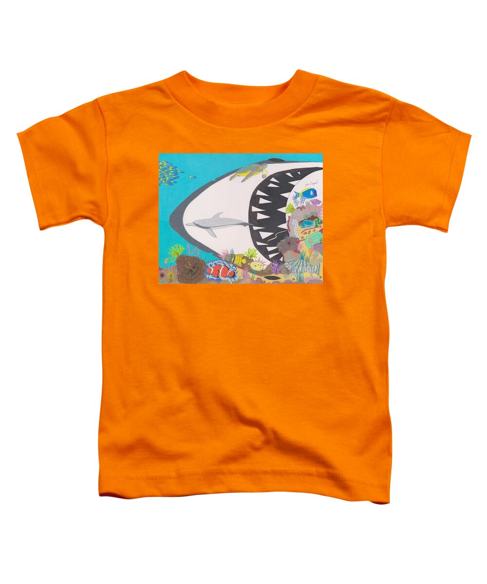 Ocean Toddler T-Shirt featuring the drawing Pacific Peril by John Wiegand