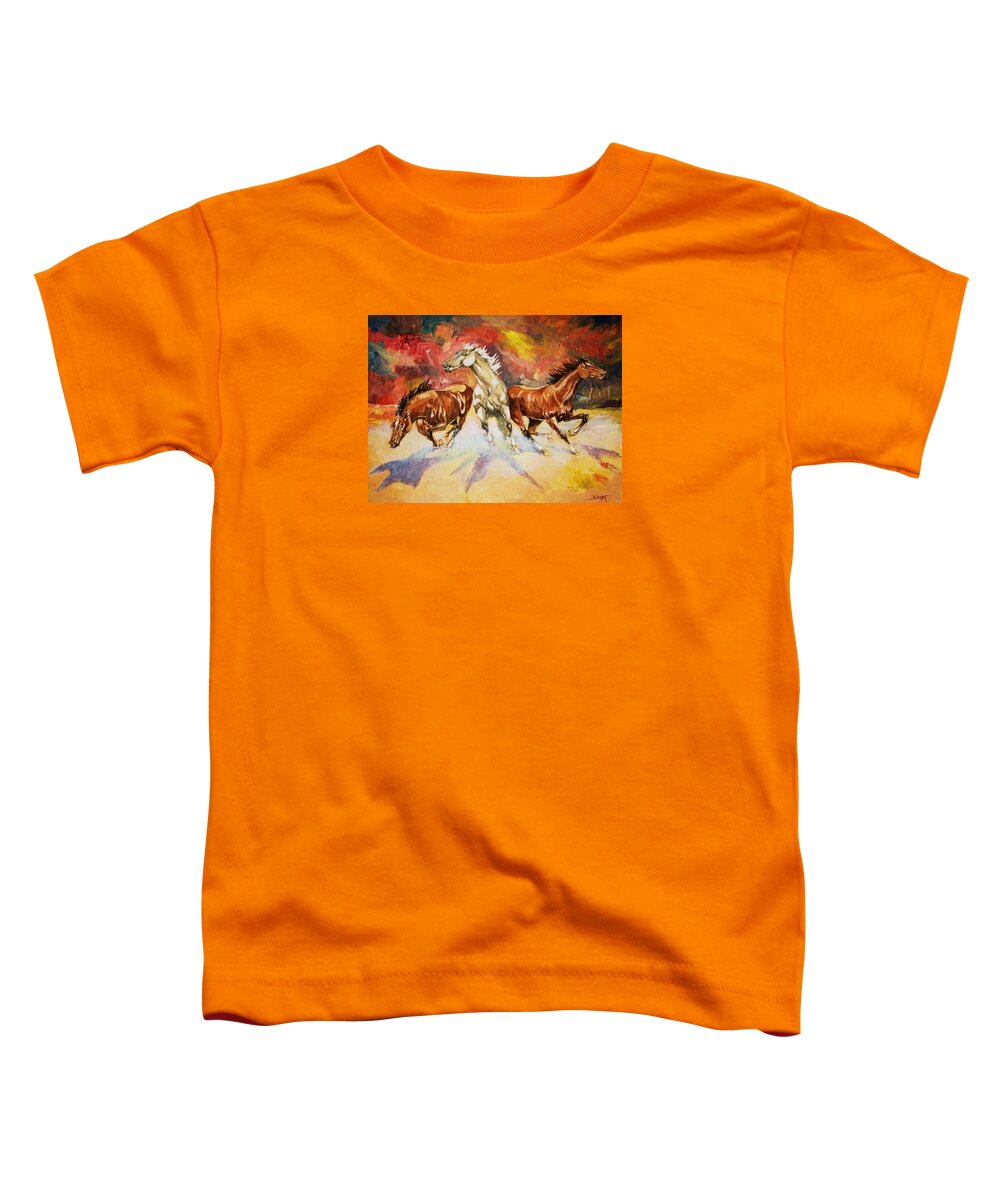 Horses Toddler T-Shirt featuring the painting Plains Thunder by Al Brown