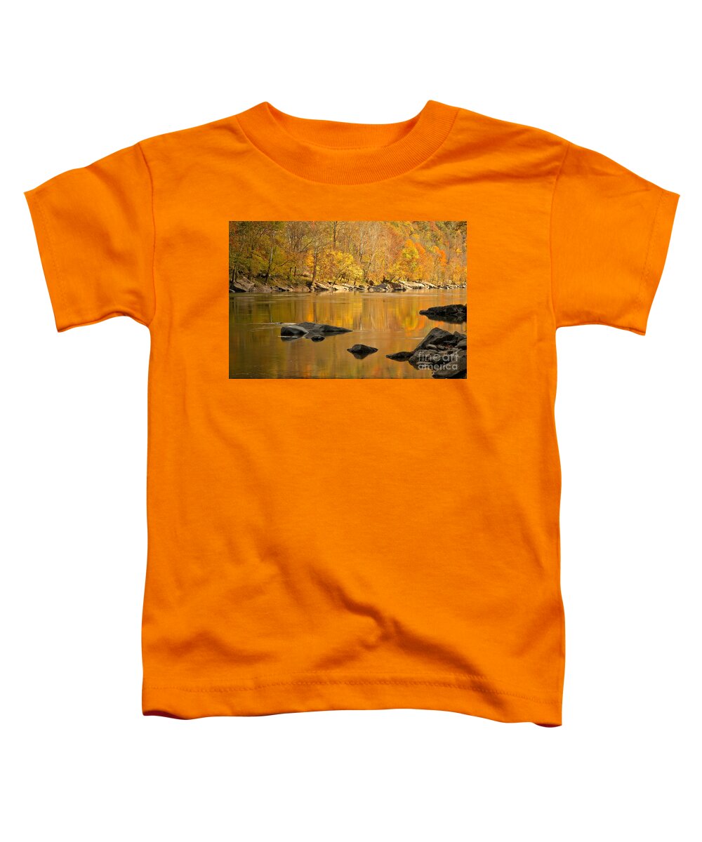 New River Toddler T-Shirt featuring the photograph Reflections And River Rocks In The New River by Adam Jewell