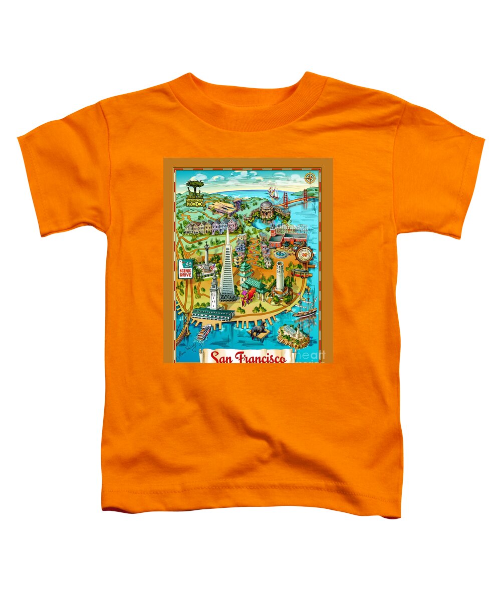 San Francisco Toddler T-Shirt featuring the painting San Francisco Illustrated Map by Maria Rabinky
