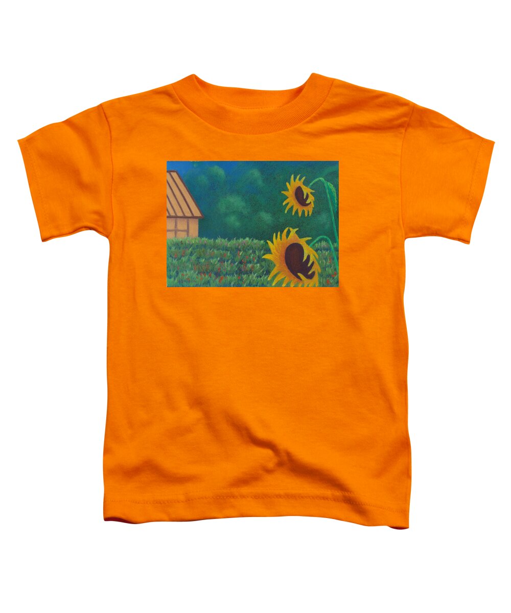 Sergi's Farm Toddler T-Shirt featuring the pastel Sergi's Sunflowers by Anne Katzeff
