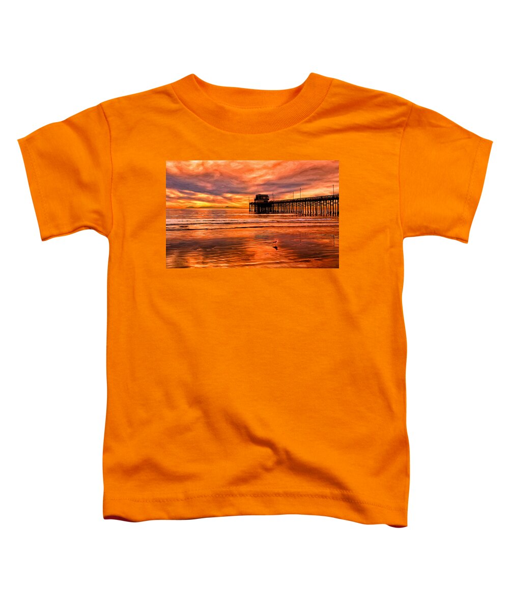 Sunset Toddler T-Shirt featuring the painting Sunset at the Newport Beach Pier by Michael Pickett