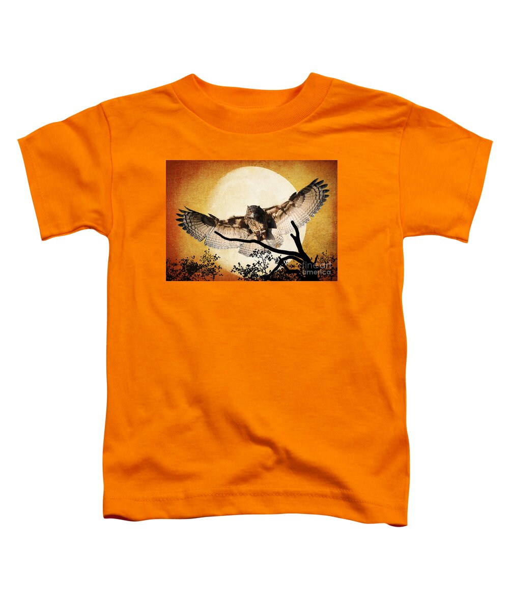 Textures Toddler T-Shirt featuring the photograph The Eurasian Eagle Owl And The Moon by Kathy Baccari