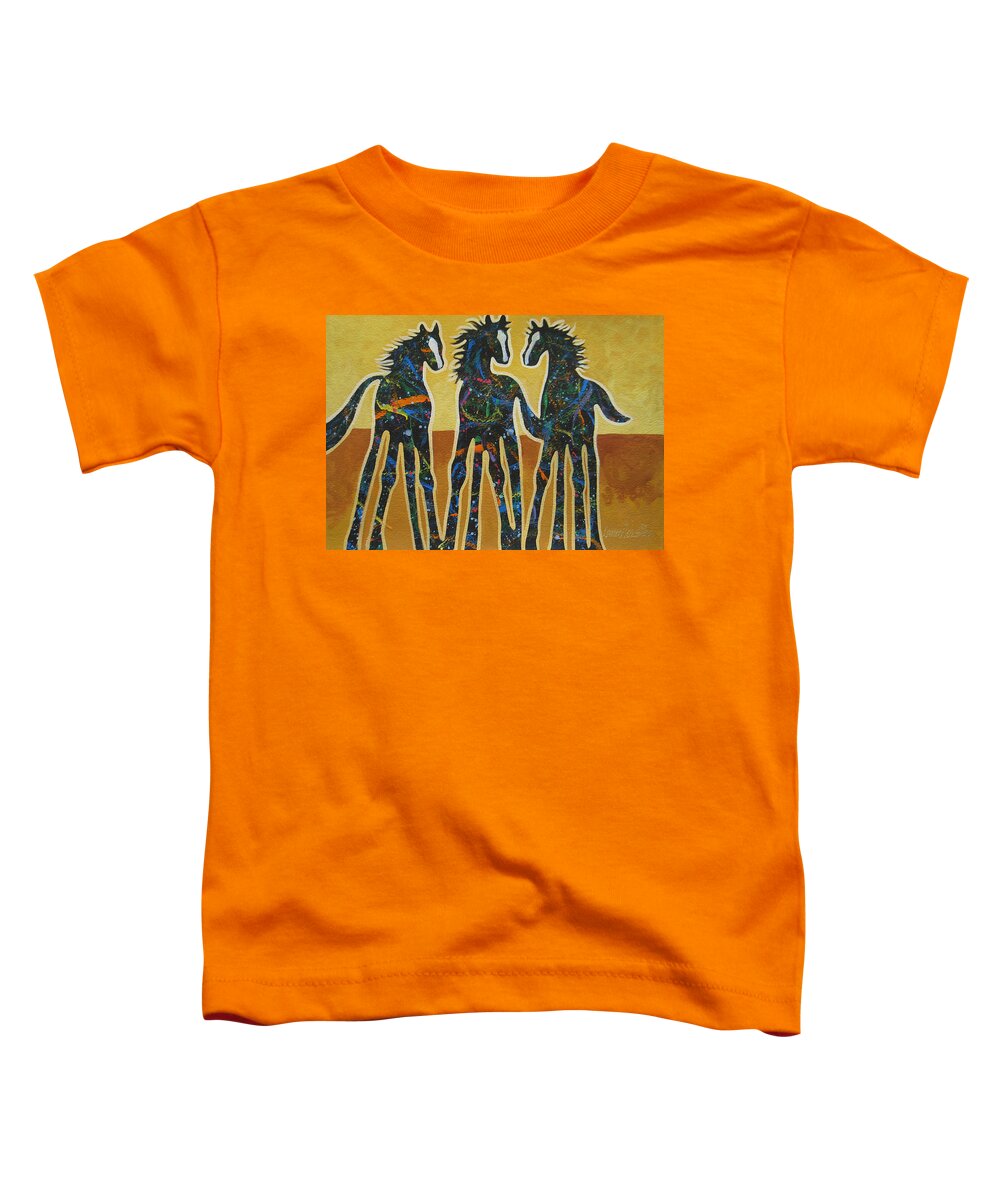 Horses Toddler T-Shirt featuring the painting Three Ponies by Lance Headlee
