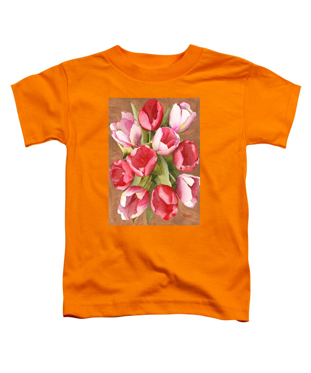 Watercolor Toddler T-Shirt featuring the painting Tulip Bouquet by Ken Powers