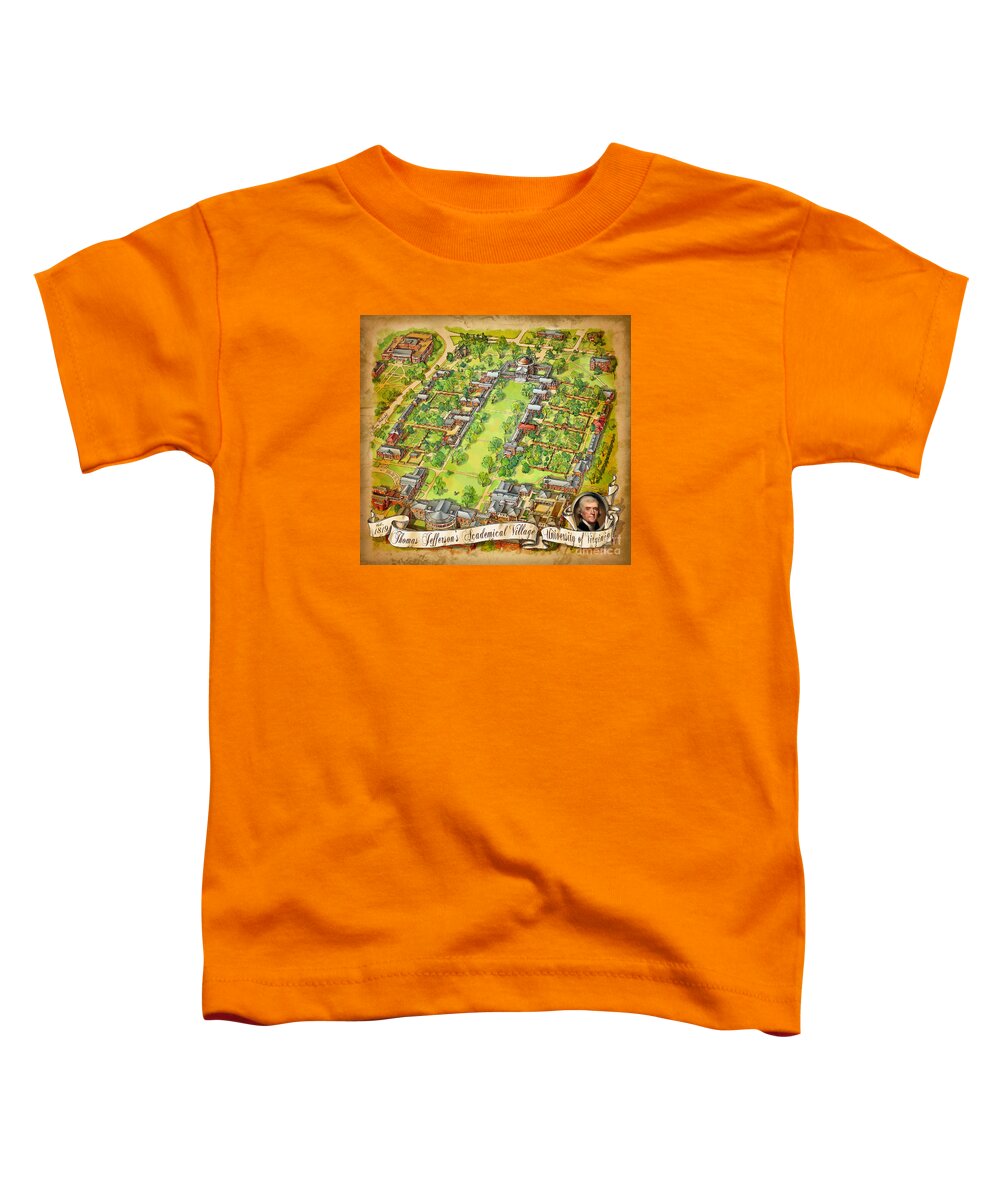 University Of Virginia Toddler T-Shirt featuring the painting University of Virginia Academical Village with scroll by Maria Rabinky