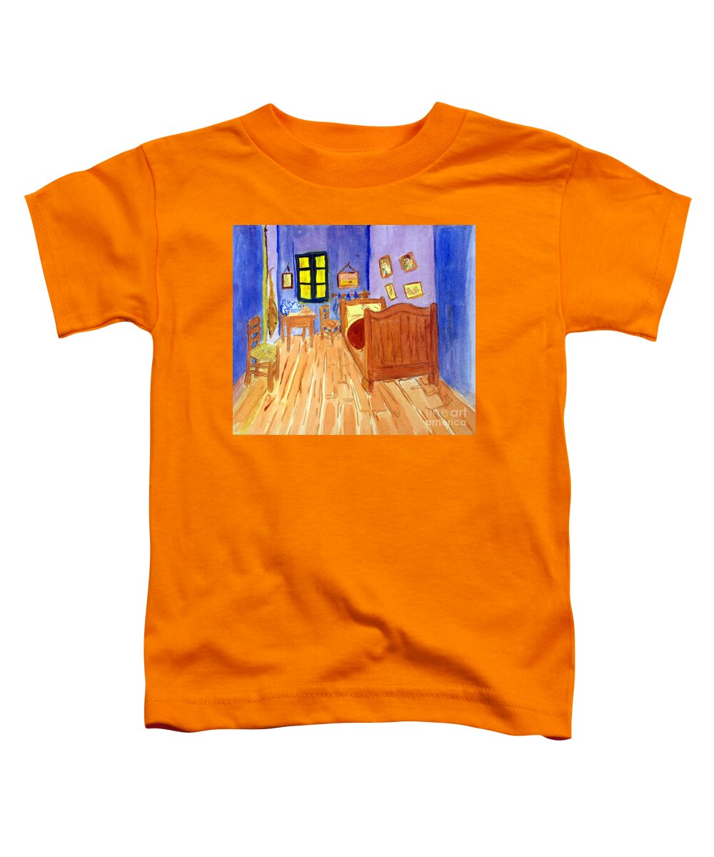 Art Toddler T-Shirt featuring the painting van Goghs Bedroom on Arles in Watercolor by Donna Walsh