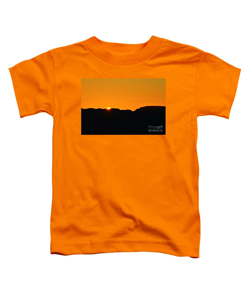 Grand Canyon Toddler T-Shirt featuring the photograph Vibrant Orange Sky Accompanies Sun Rising over Grand Canyon with Distant Watchtower Silhouetted by Shawn O'Brien