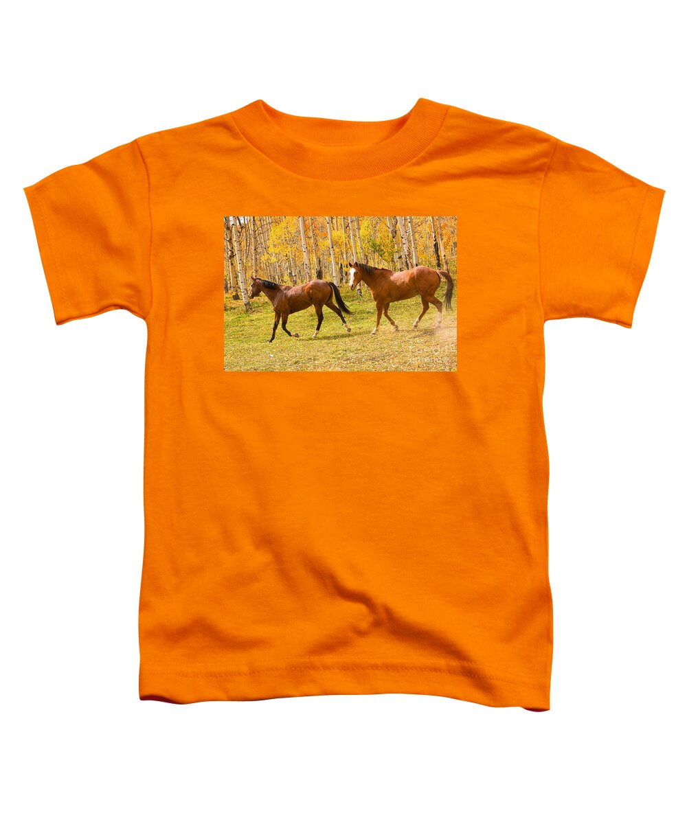 Horses Toddler T-Shirt featuring the photograph Wild Trotting Autumn Horses by James BO Insogna
