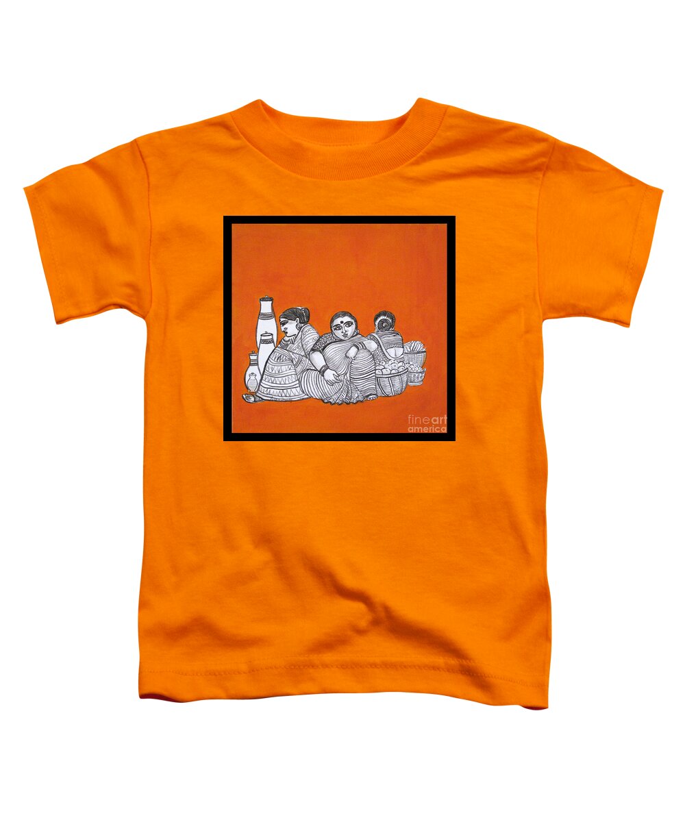 Women Hawkers-from Imagination Toddler T-Shirt featuring the painting Women vendors in market by Asha Sudhaker Shenoy