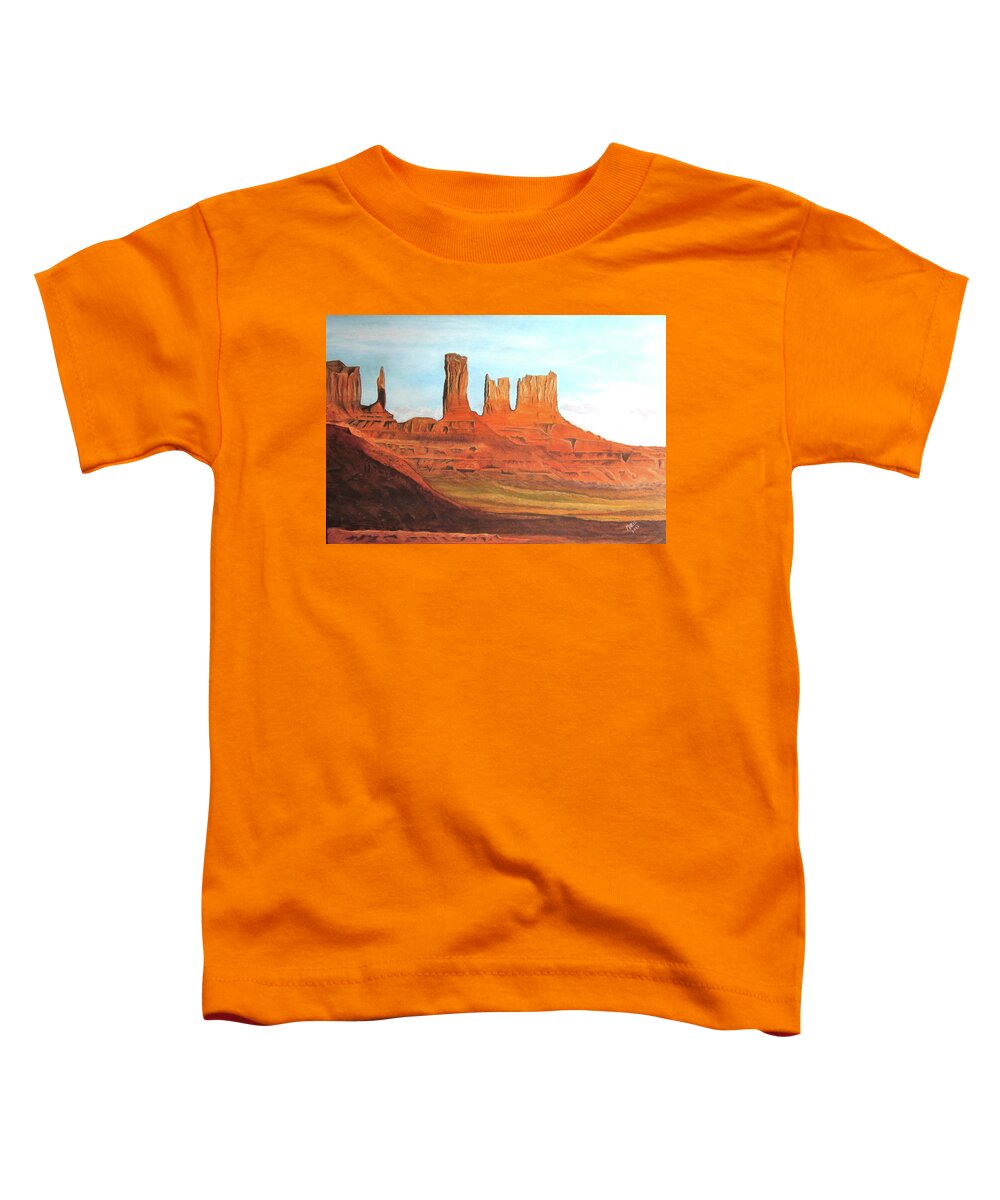 Desert Toddler T-Shirt featuring the mixed media Arizona Monuments #1 by Maris Sherwood