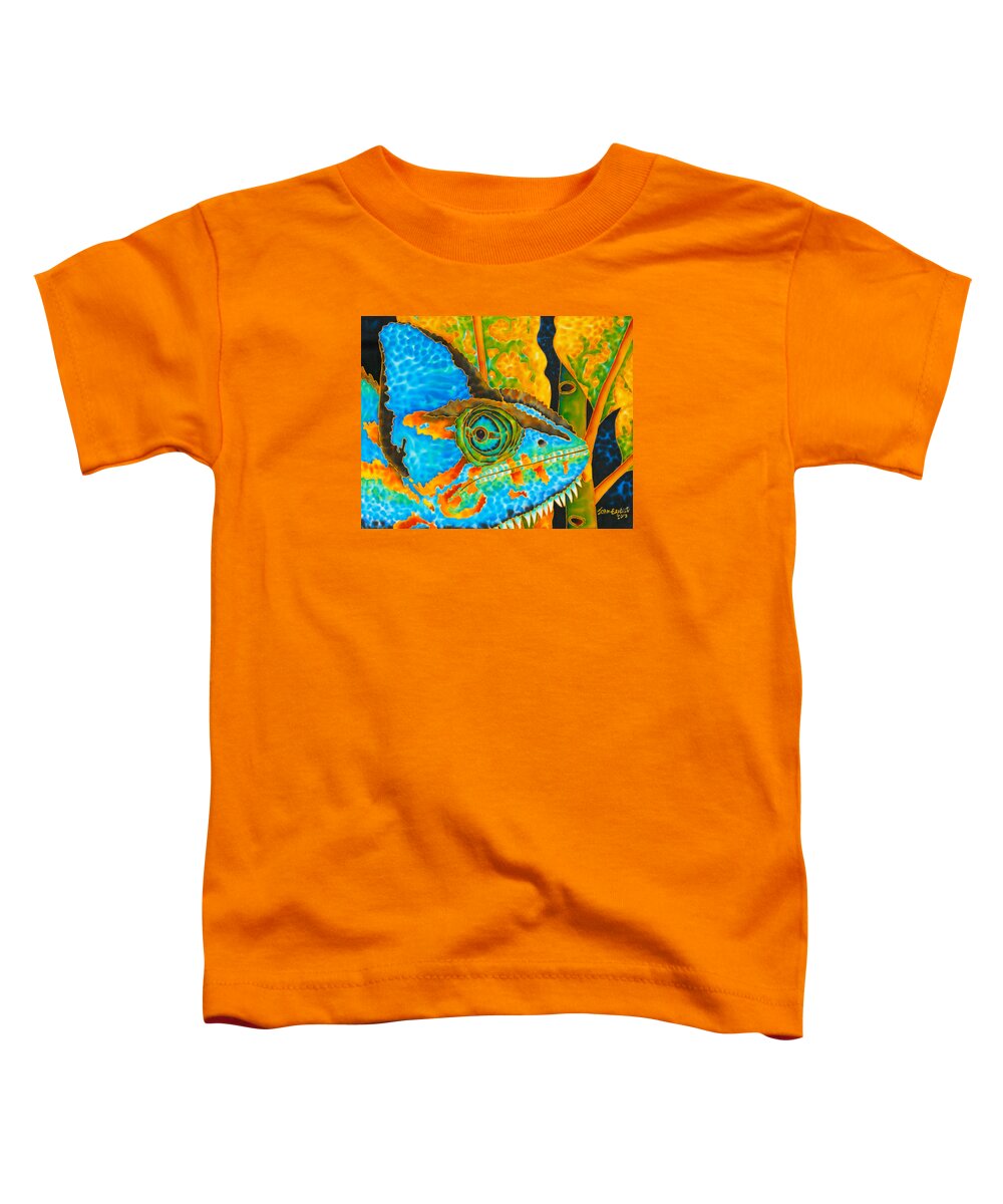 Chameleon Painting Toddler T-Shirt featuring the painting Blue Chameleon by Daniel Jean-Baptiste