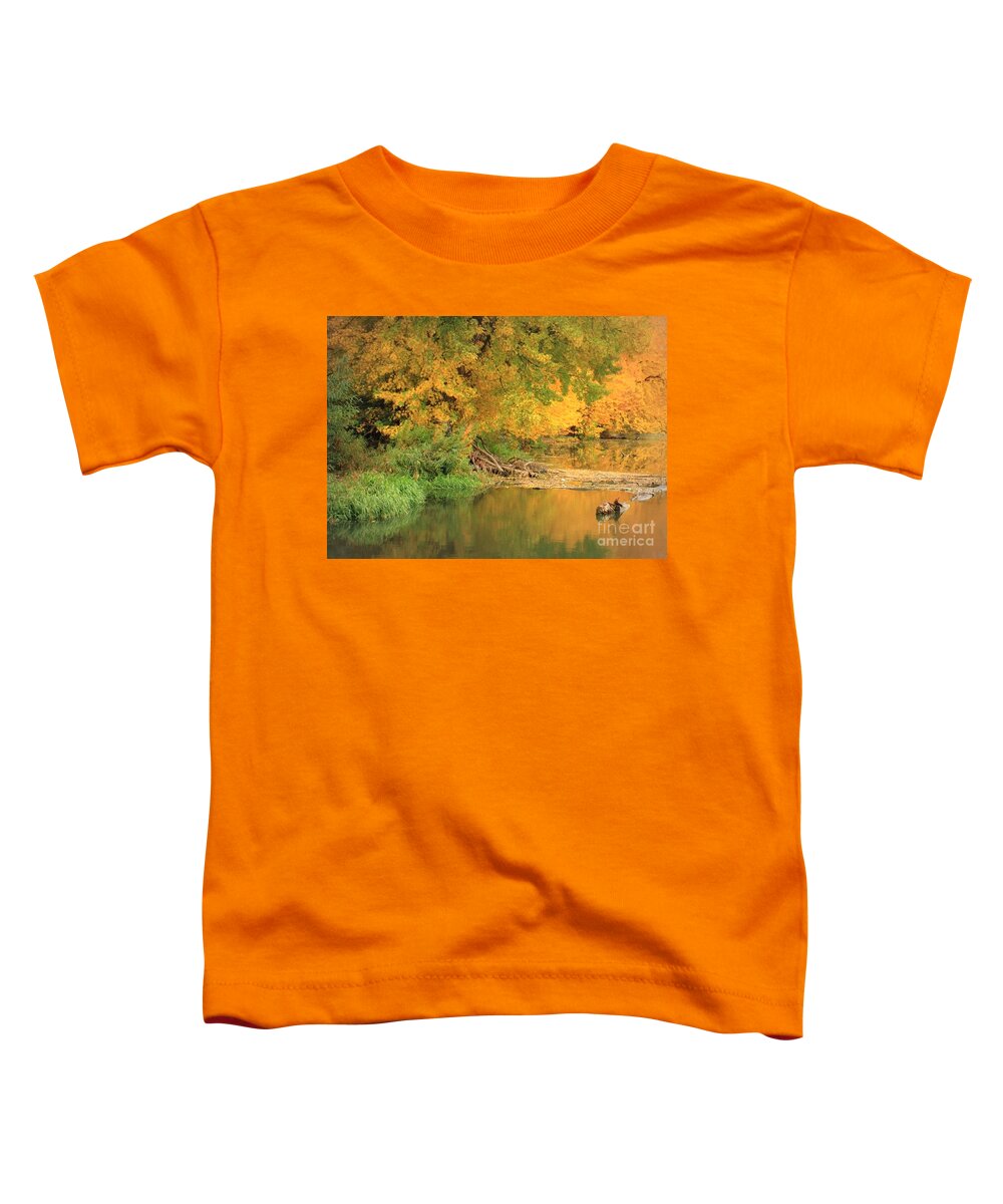 Autumn Toddler T-Shirt featuring the photograph Peaceful Autumn River by Carol Groenen