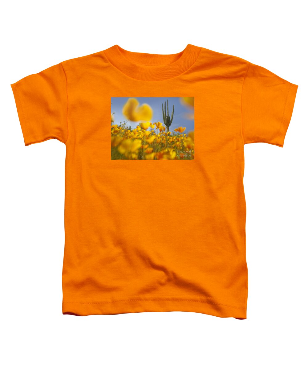 00443062 Toddler T-Shirt featuring the photograph Saguaro Cactus And California Poppies by Tim Fitzharris