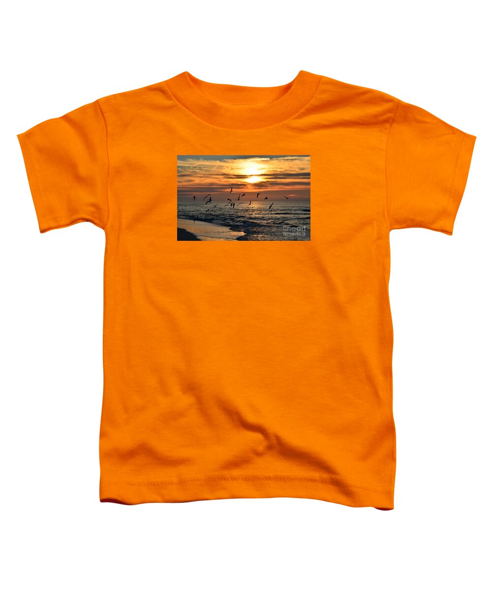 20120221 Toddler T-Shirt featuring the photograph 0221 Gang of Gulls at Sunrise on Navarre Beach by Jeff at JSJ Photography