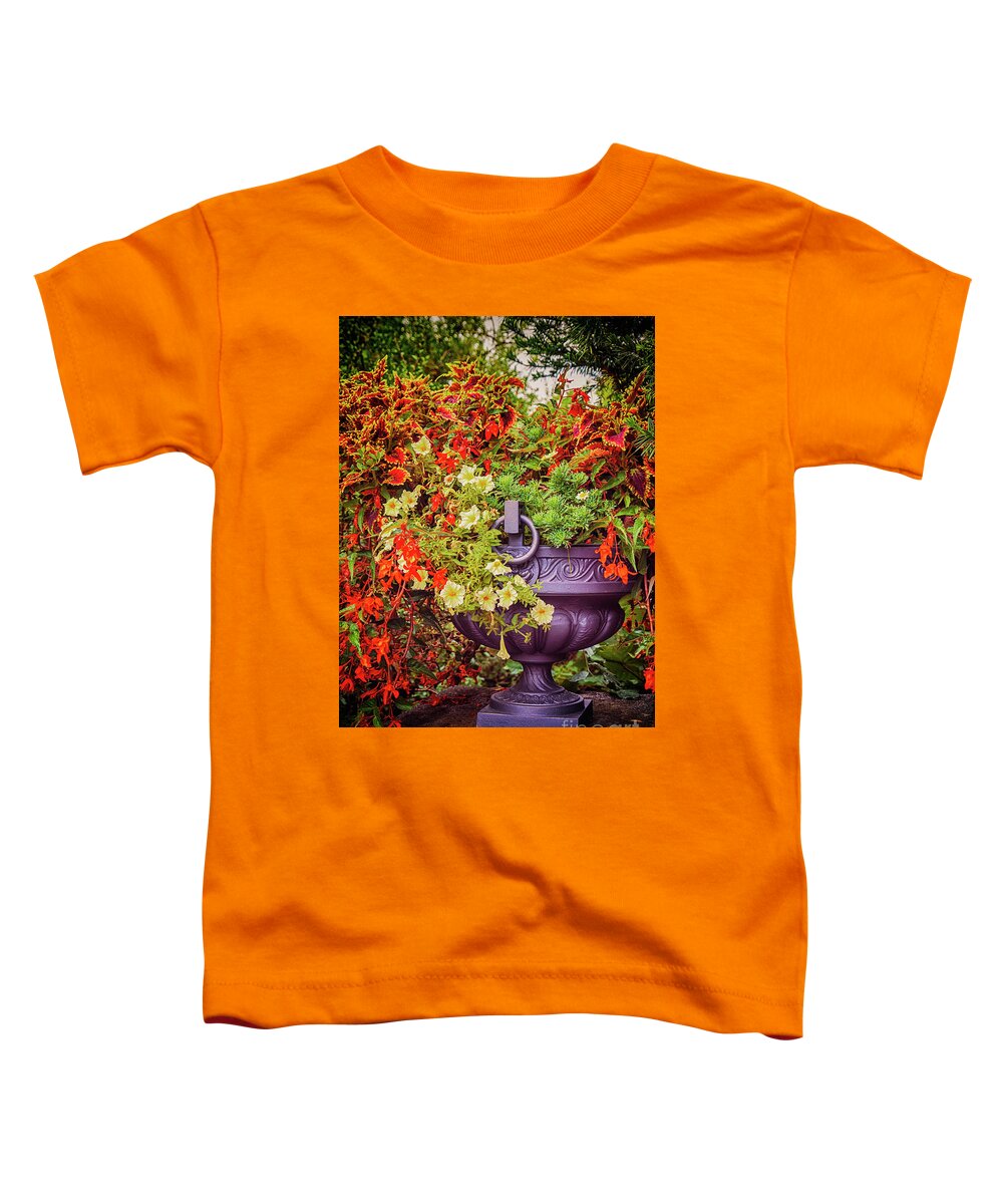 Outdoor Toddler T-Shirt featuring the photograph Decorative Flower Vase In Garden #1 by Ariadna De Raadt