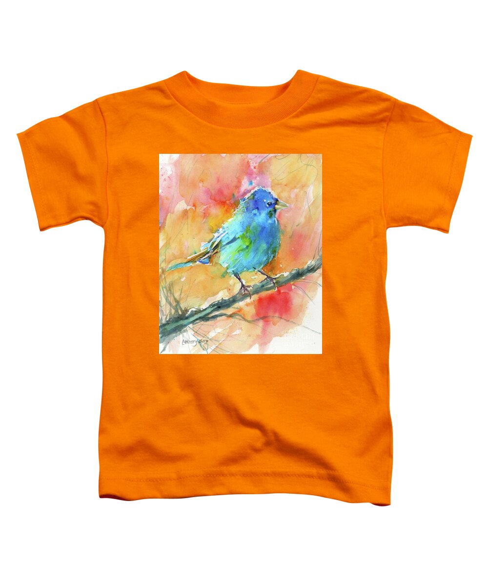 Bird Toddler T-Shirt featuring the painting Indigo Bunting by Christy Lemp