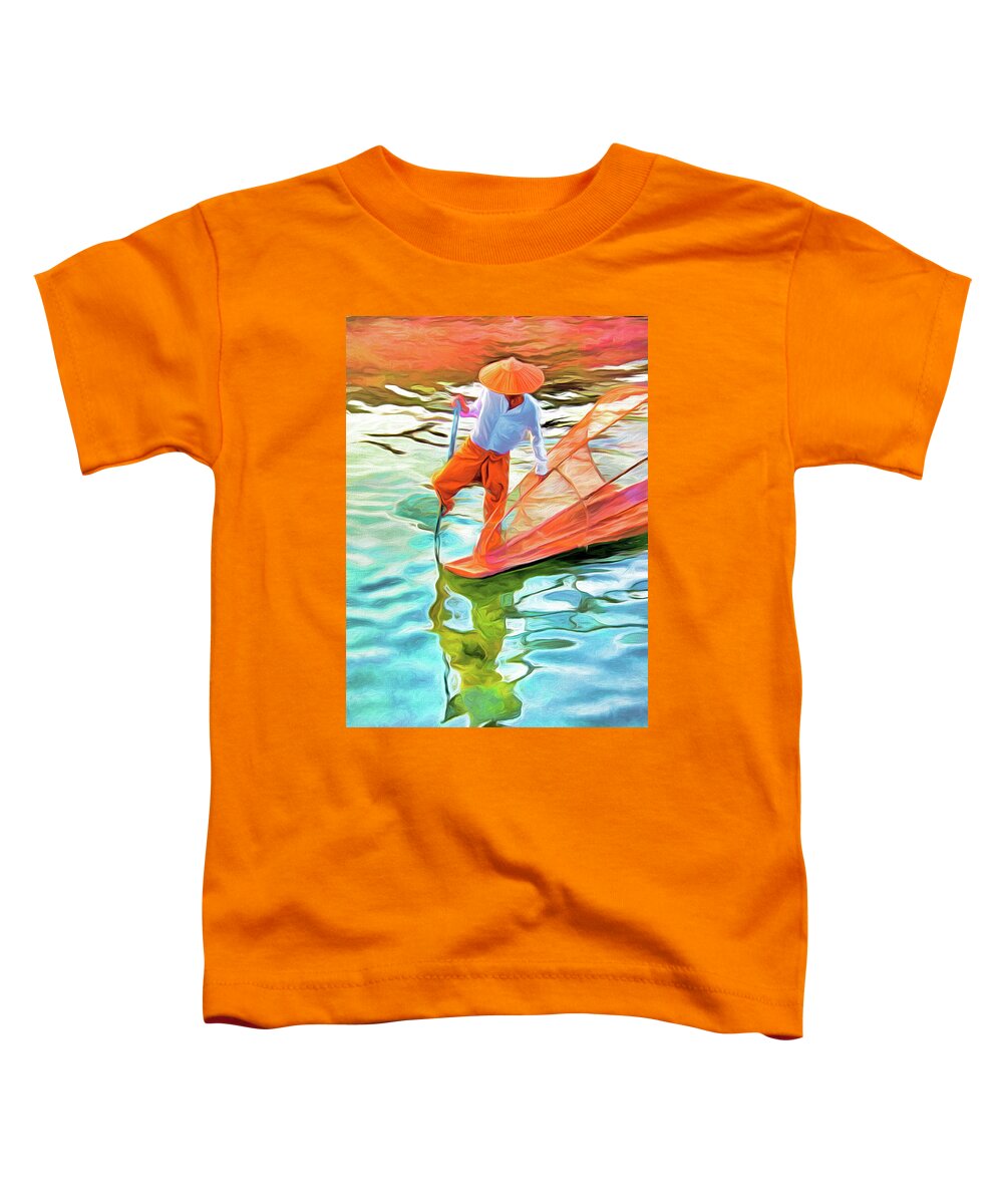 Myanmar Toddler T-Shirt featuring the photograph Inle Lake Leg-Rower #1 by Dennis Cox