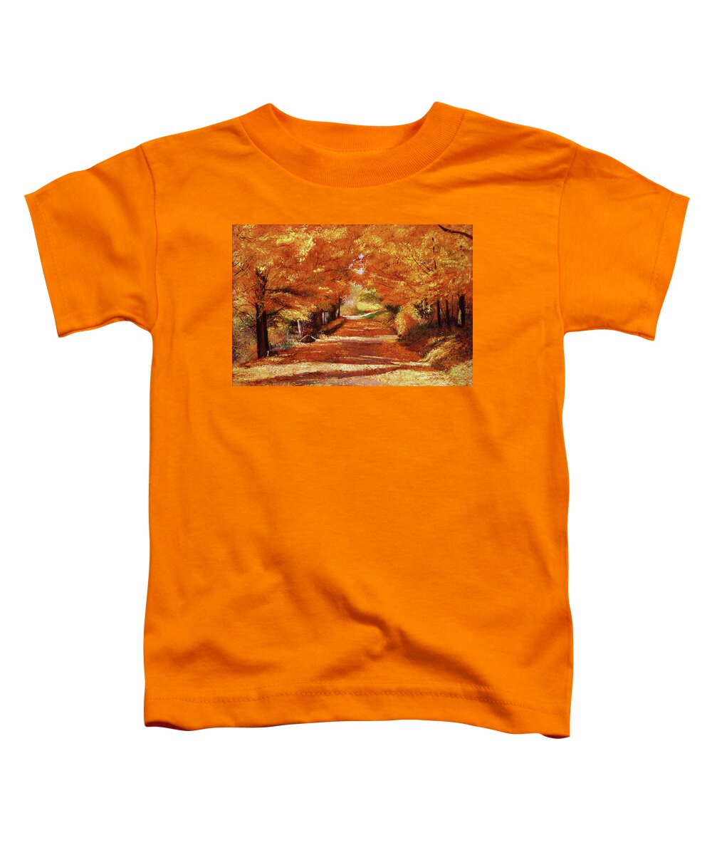 Landscape Toddler T-Shirt featuring the painting Yellow Leaf Road #1 by David Lloyd Glover