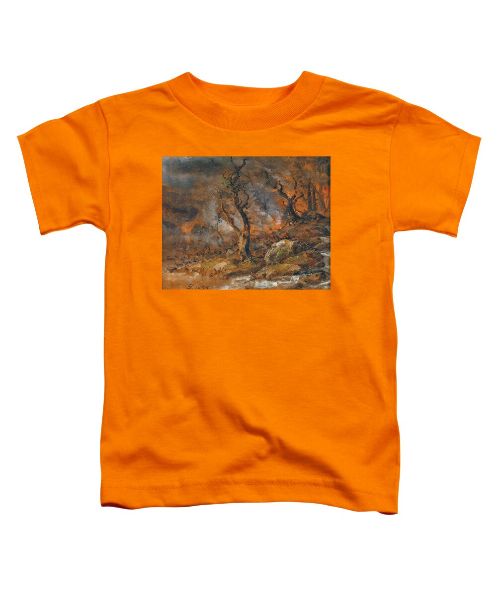 Forest Fire By Johan Christian Dahl Toddler T-Shirt featuring the painting Forest Fire by Johan Christian