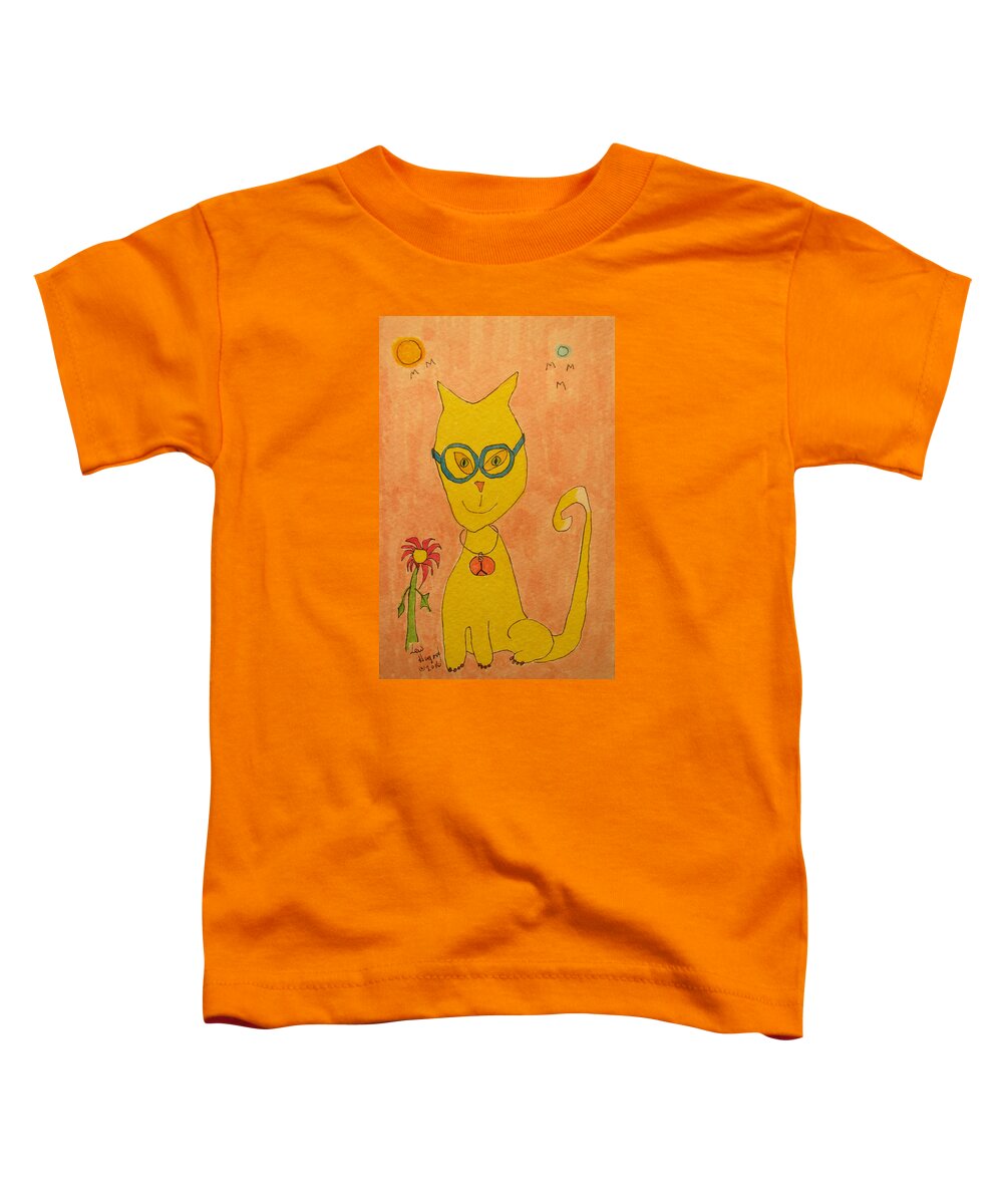 Hagood Toddler T-Shirt featuring the painting Yellow Cat With Glasses by Lew Hagood
