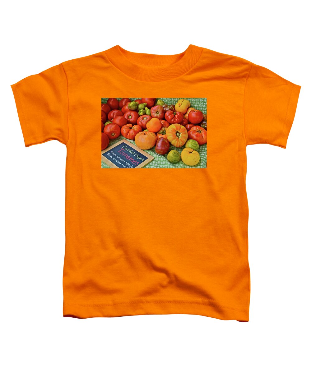 Tomatoes Toddler T-Shirt featuring the photograph 2016 Monona Farmers' Market Heirloom Tomatoes by Janis Senungetuk
