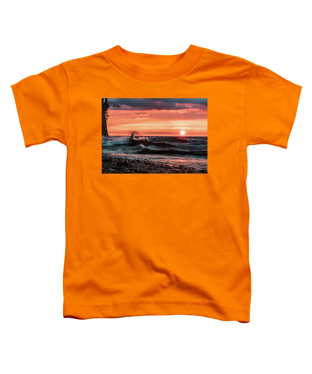 Lake Toddler T-Shirt featuring the photograph Lake Erie Waves #34 by Dave Niedbala