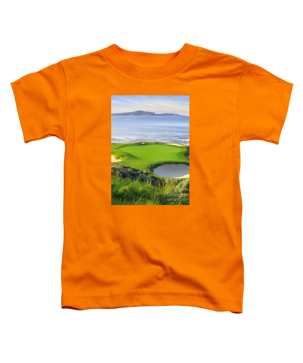 Th Hole Toddler T-Shirt featuring the painting 7th Hole At Pebble Beach Ver by Tim Gilliland
