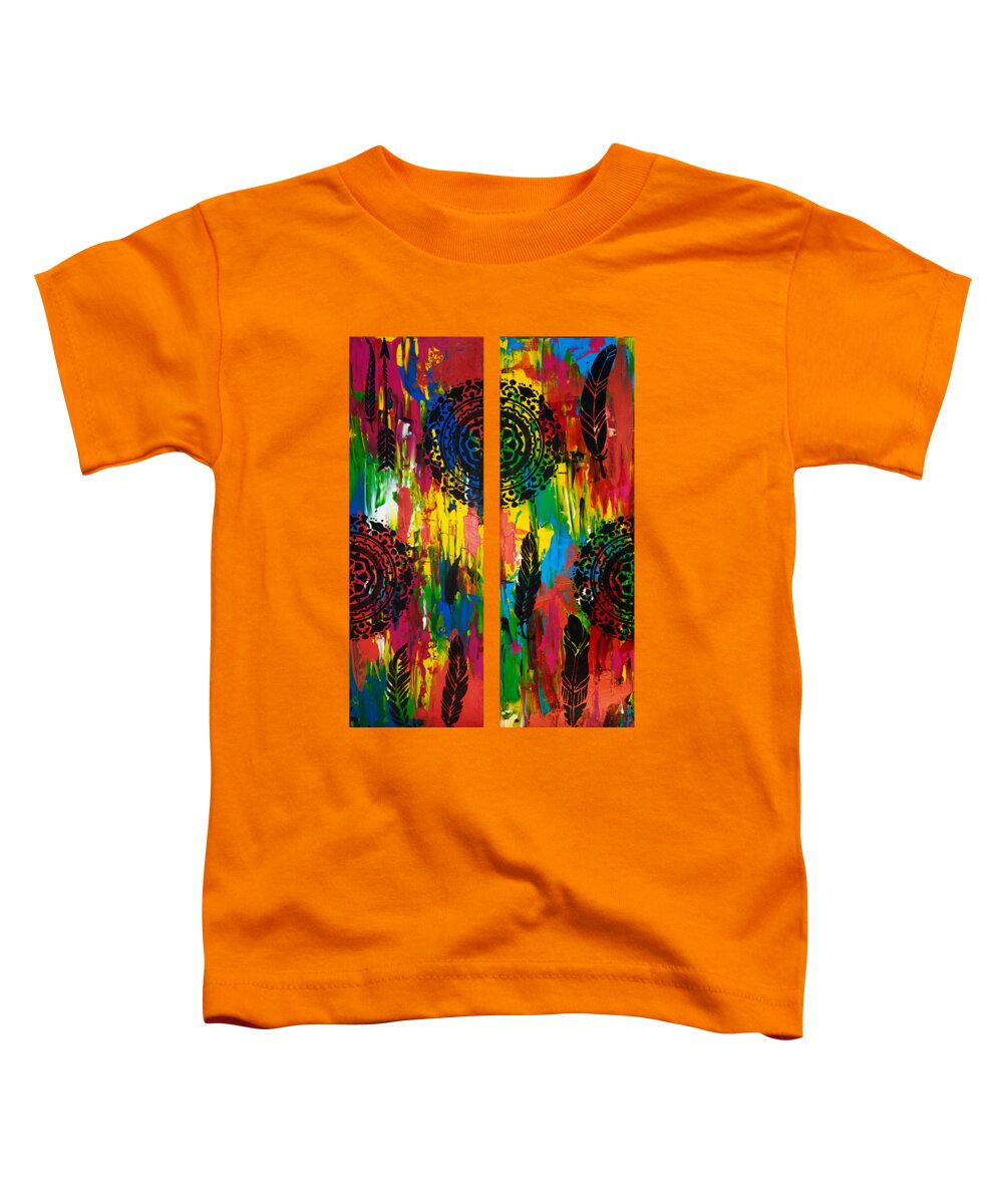 Abstract Boho Design Toddler T-Shirt featuring the painting Abstract Boho Design - Diptych by Nikki and Kaye Menner by Kaye Menner