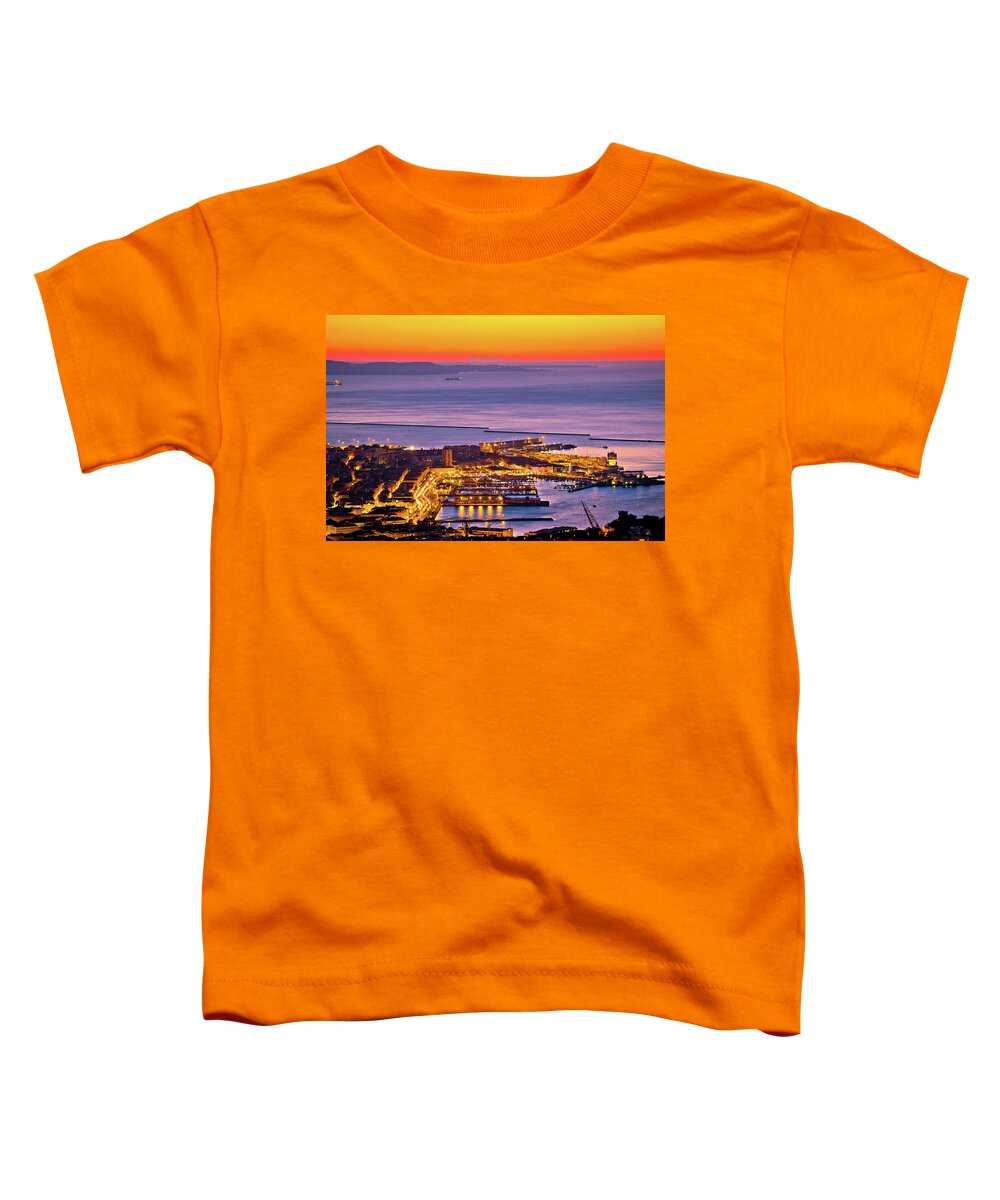 Italia Toddler T-Shirt featuring the photograph Aerial evening view of Trieste city center and waterfront by Brch Photography