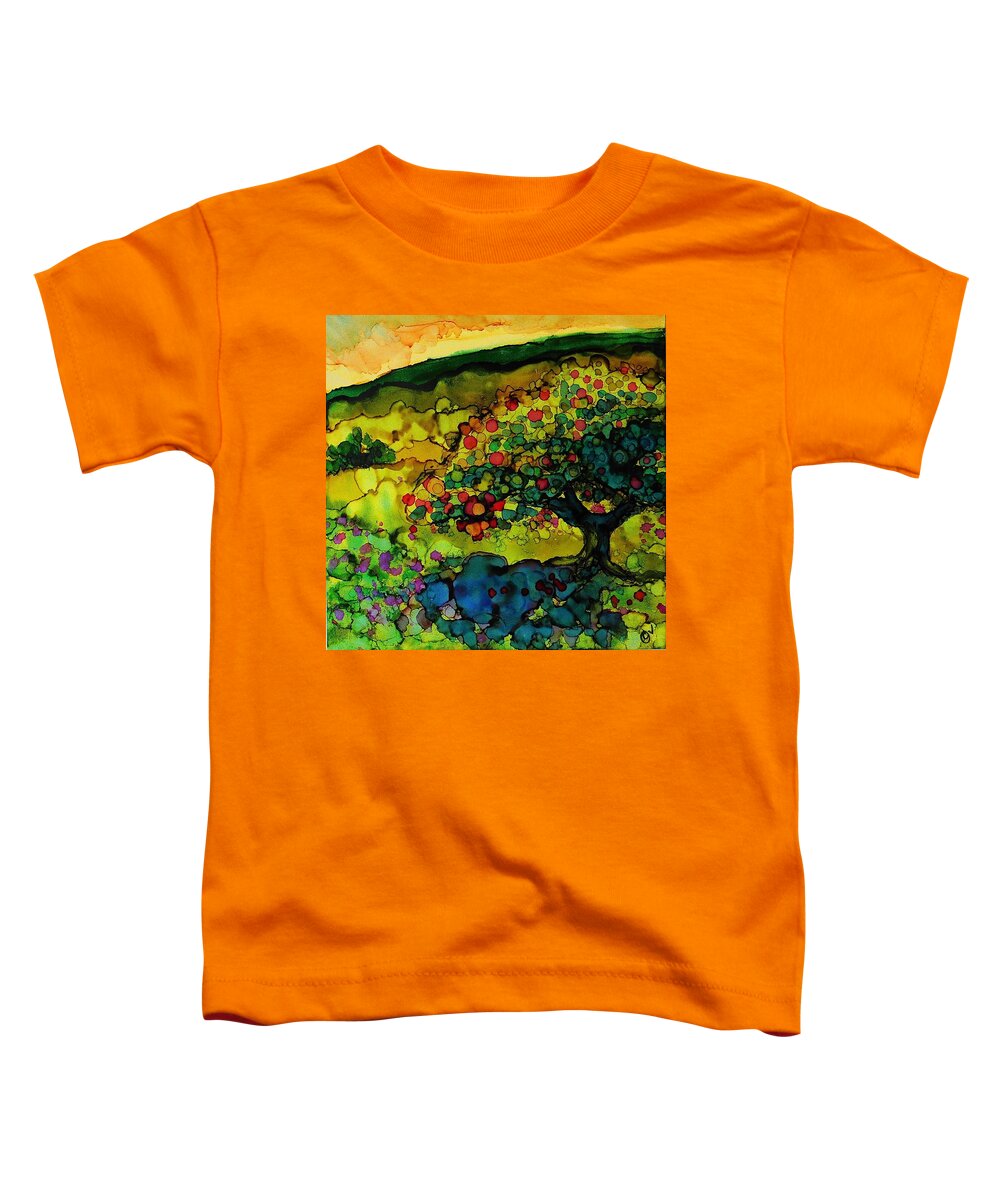 Alcohol Ink Toddler T-Shirt featuring the painting Orchard - A 229 by Catherine Van Der Woerd