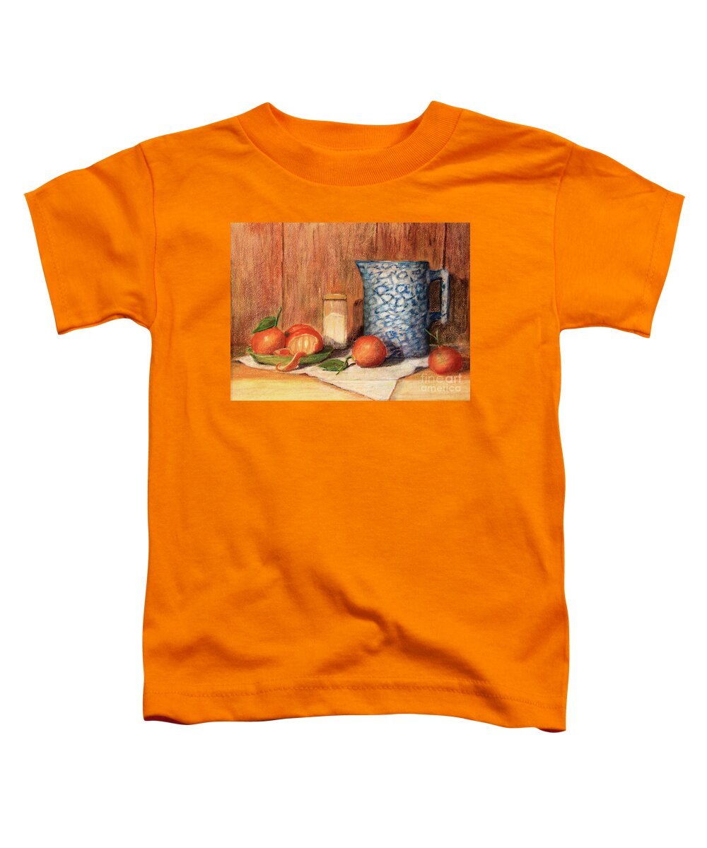 Pitcher Toddler T-Shirt featuring the painting Antique Pitcher with Tangerines by Pattie Calfy