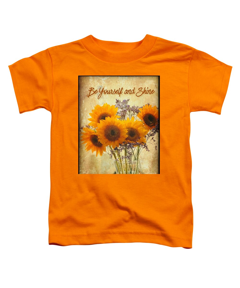 Uplifting Words Toddler T-Shirt featuring the mixed media Be Yourself And Shine by MaryLee Parker