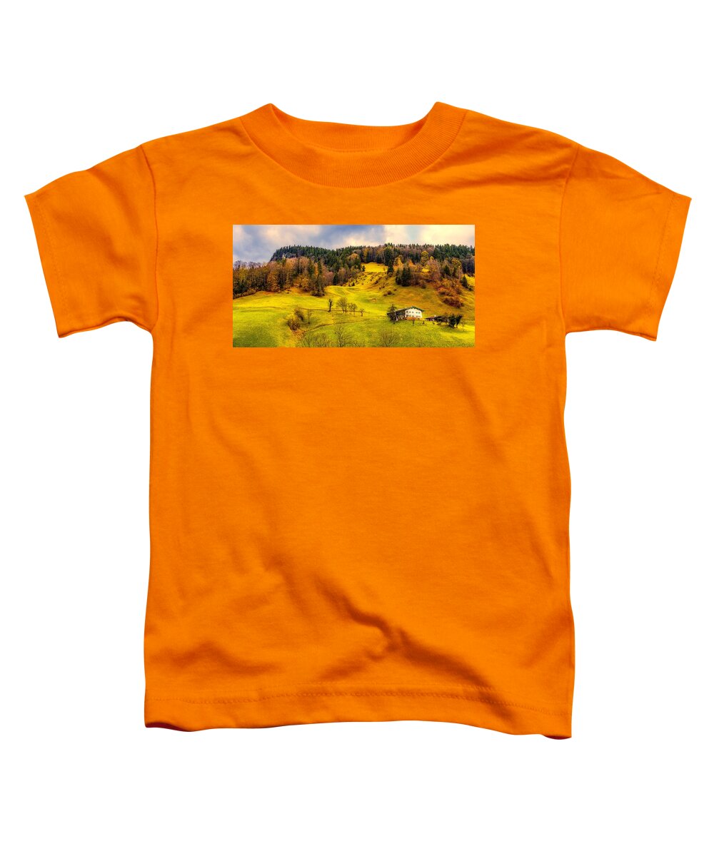 Panorama Toddler T-Shirt featuring the photograph Beautiful Alpine Valley In Autumn by Mountain Dreams