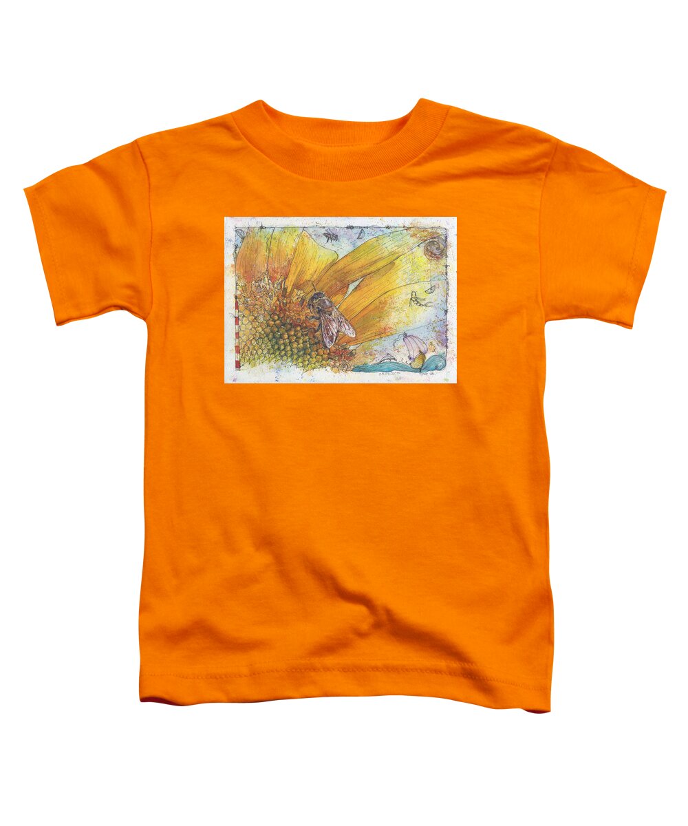 Bees Toddler T-Shirt featuring the painting Bees and Sunflower by Petra Rau