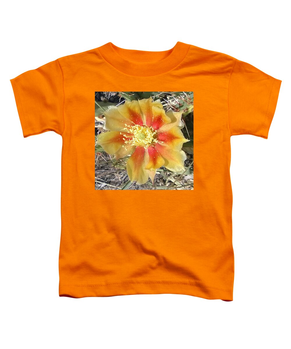 Cactus Toddler T-Shirt featuring the photograph Bicolored Prickly Pear Bloom by Claudia Goodell