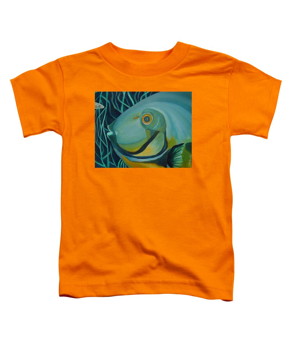 Blue Fish Toddler T-Shirt featuring the painting Blue Fish by Angeles M Pomata