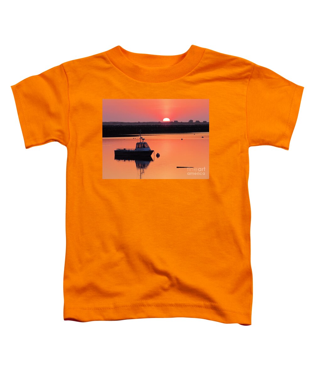 Boat Toddler T-Shirt featuring the photograph Boat Reflections at Sunrise by Janice Drew
