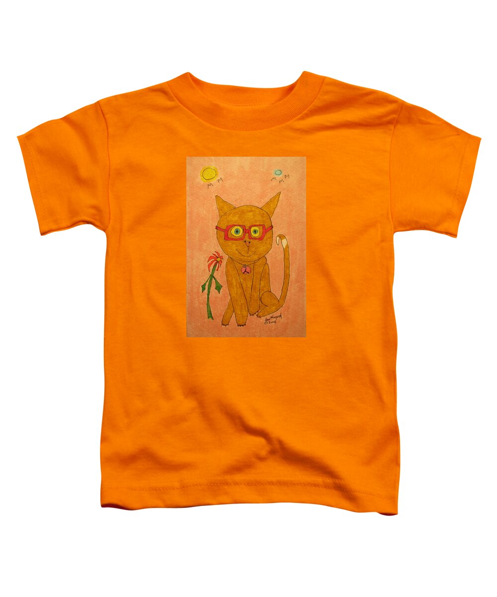 Hagood Toddler T-Shirt featuring the painting Brown Cat With Glasses by Lew Hagood