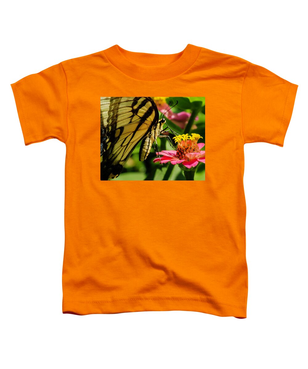Butterfly Toddler T-Shirt featuring the photograph Butterfly and Zinnia by John Roach