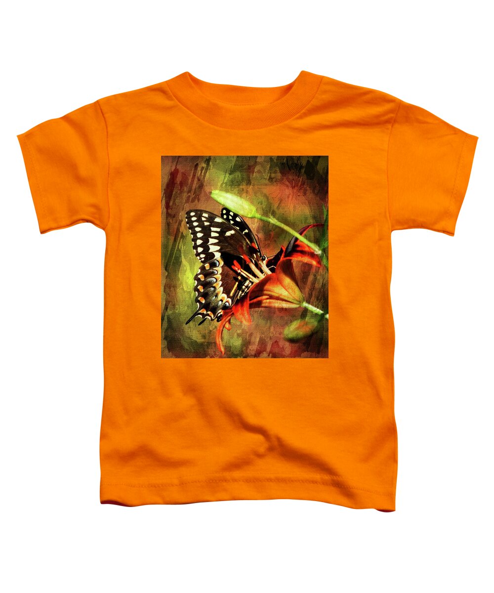 Butterfly Kiss Print Toddler T-Shirt featuring the photograph Butterfly Kiss by Sheri McLeroy